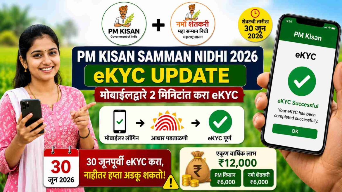 पीएम किसान सन्मान निधी इकेवायसी 2026 मोबाईलवरून 2 मिनिटांत करा eKYC, अन्यथा हप्ता अडकू शकतो
